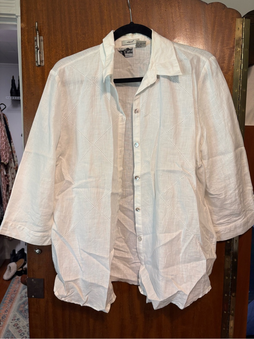 Edward Irish Linen White Linen Button-Front Shiry